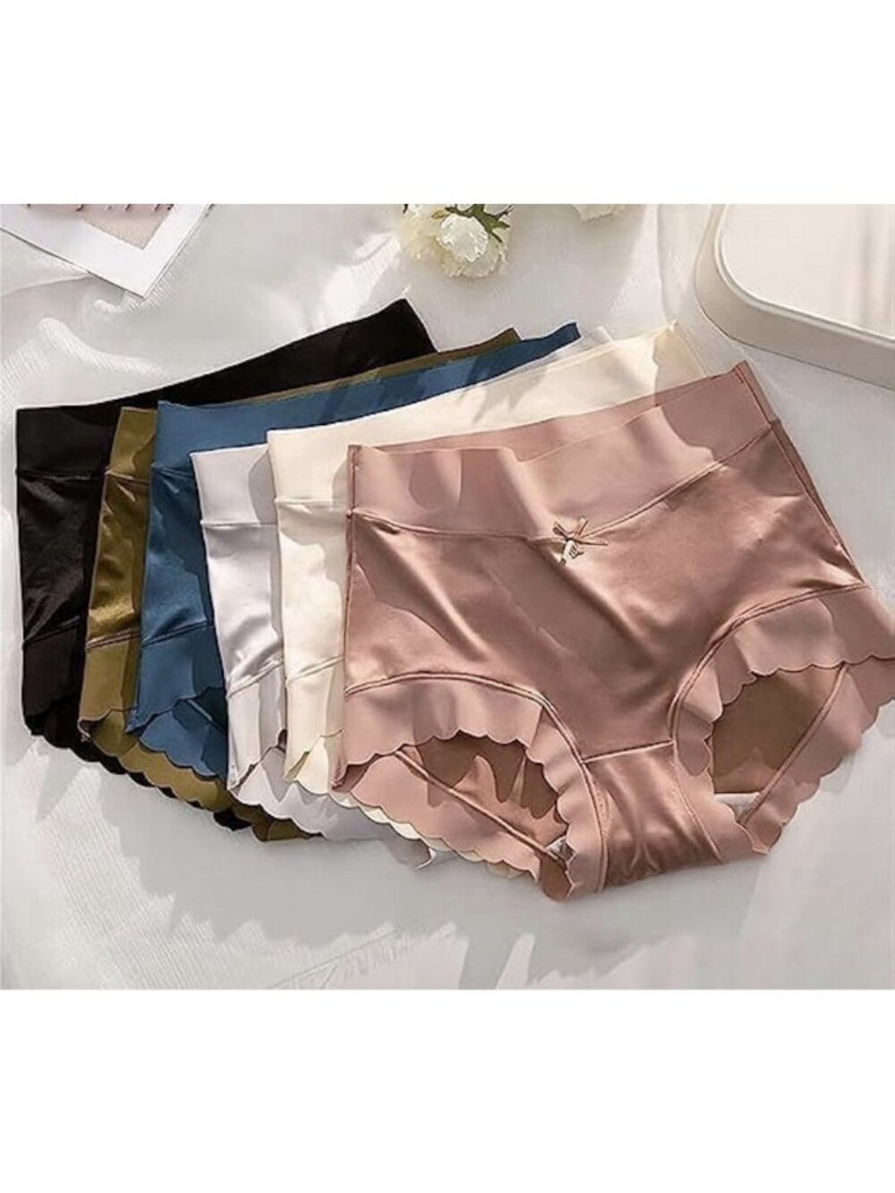 6-Piece Women Satin Ice Silk Moisture-absorbing High Waist Seamless Panties Med